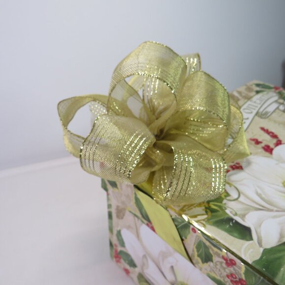Large Peace on Earth gift box with Gold wired ribbon bow Holiday Winter - Picture 4 of 14